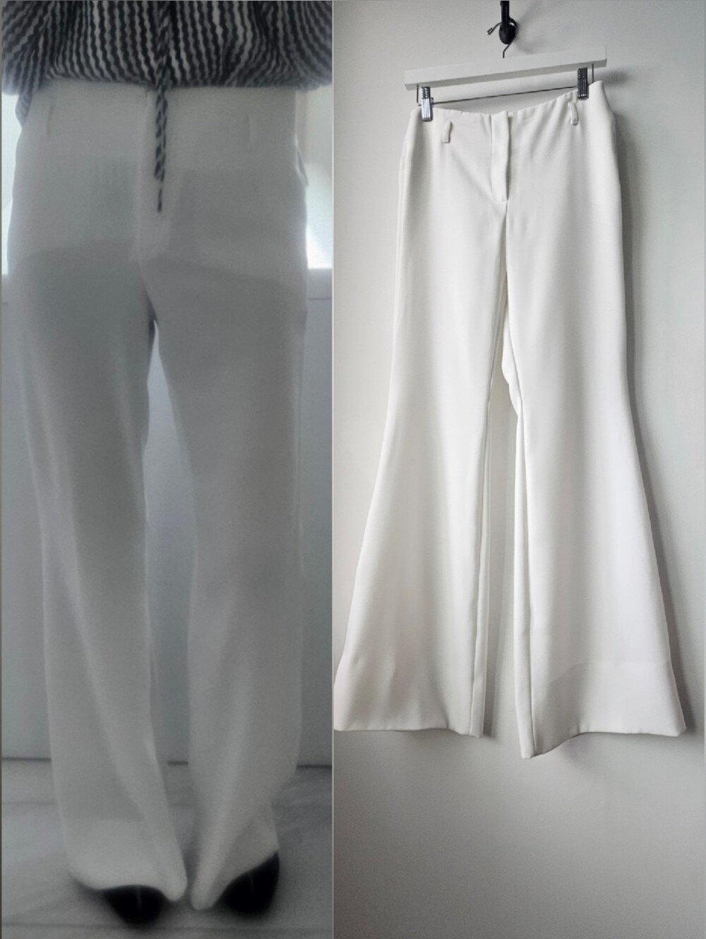 Gianfranco Ferre Vintage White Gauzy Flare Back Flap Pocket Pants